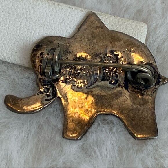 Sterling Silver Mexico Elephant Pin With Abalone Inlay - Picture 5 of 7